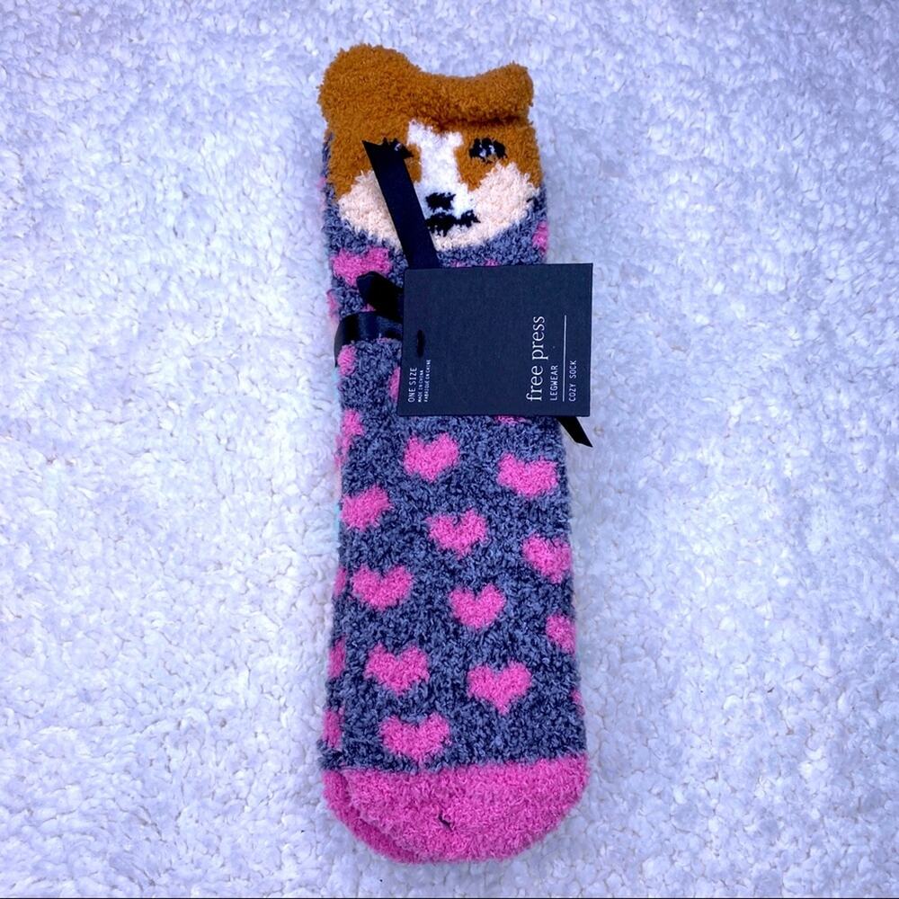 Free Press Cozy Socks Corgi and Stripes OS